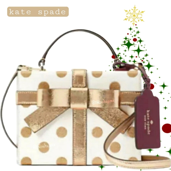NWT Prom Gold Polka Dot Kate Spade Crossbody It's A Present Metallic HandBag - Picture 5 of 14